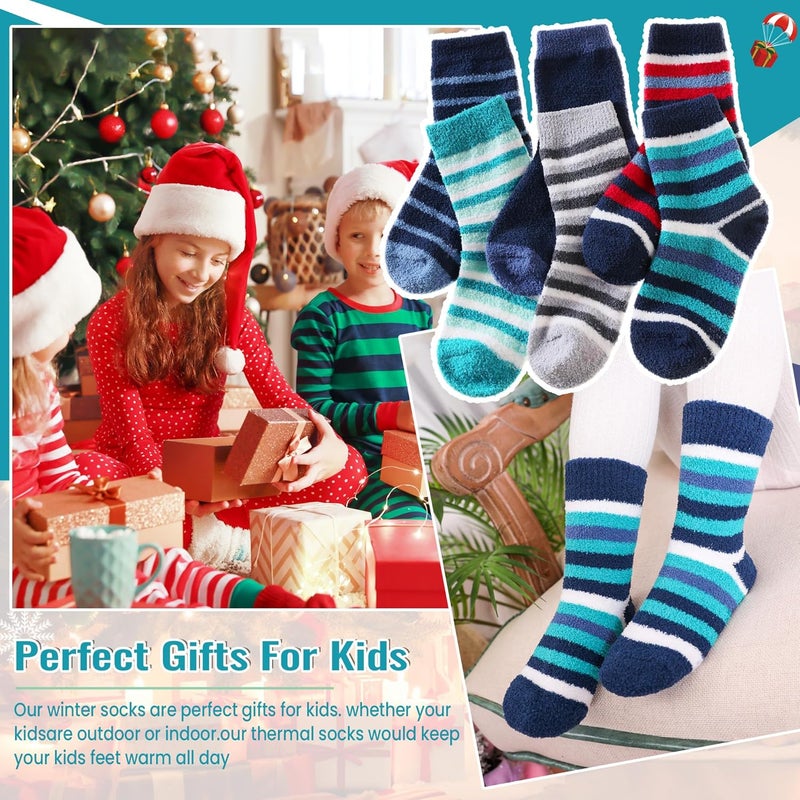 Eocom Kids Fuzzy Slipper Socks with Grips Children Boys Girls Toddlers Non Slip Warm Winter Cozy Fluffy Thermal Cute Socks 6 Pairs - Image 5